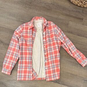 L.L. Bean Coral Plaid Fleece-Lined Shirt